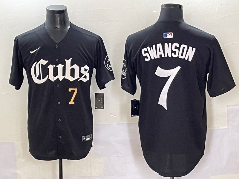 Men 2025 Chicago Cubs #7 Swanson Black Five generations Joint Name Nike MLB Jersey style 4